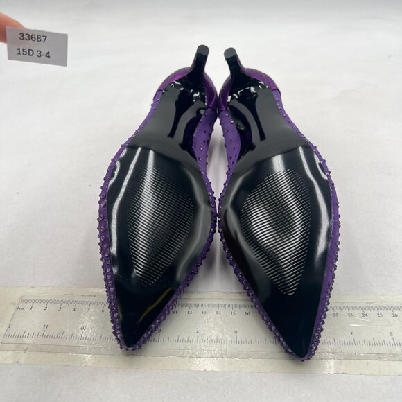XYD Purple Pointed Toe Slip On Mesh Pumps Rhinestone Studs Kitten Heels Shoes - Picture 7 of 8